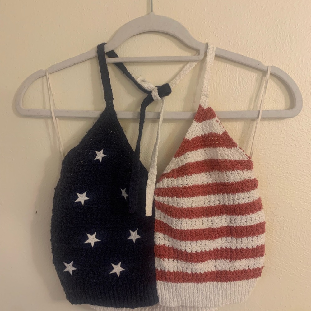 American Eagle Red and White Knit Halter Top